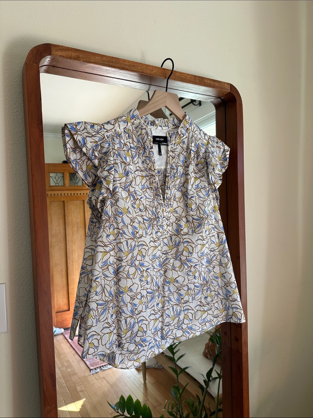 ME+EM Magnolia Print Cotton Top Cream Blue Size 6
